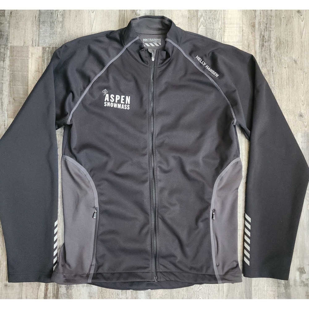 Helly Hansen Training Jacket Mens L Black Aspen Snowmass Reflective Full Zip